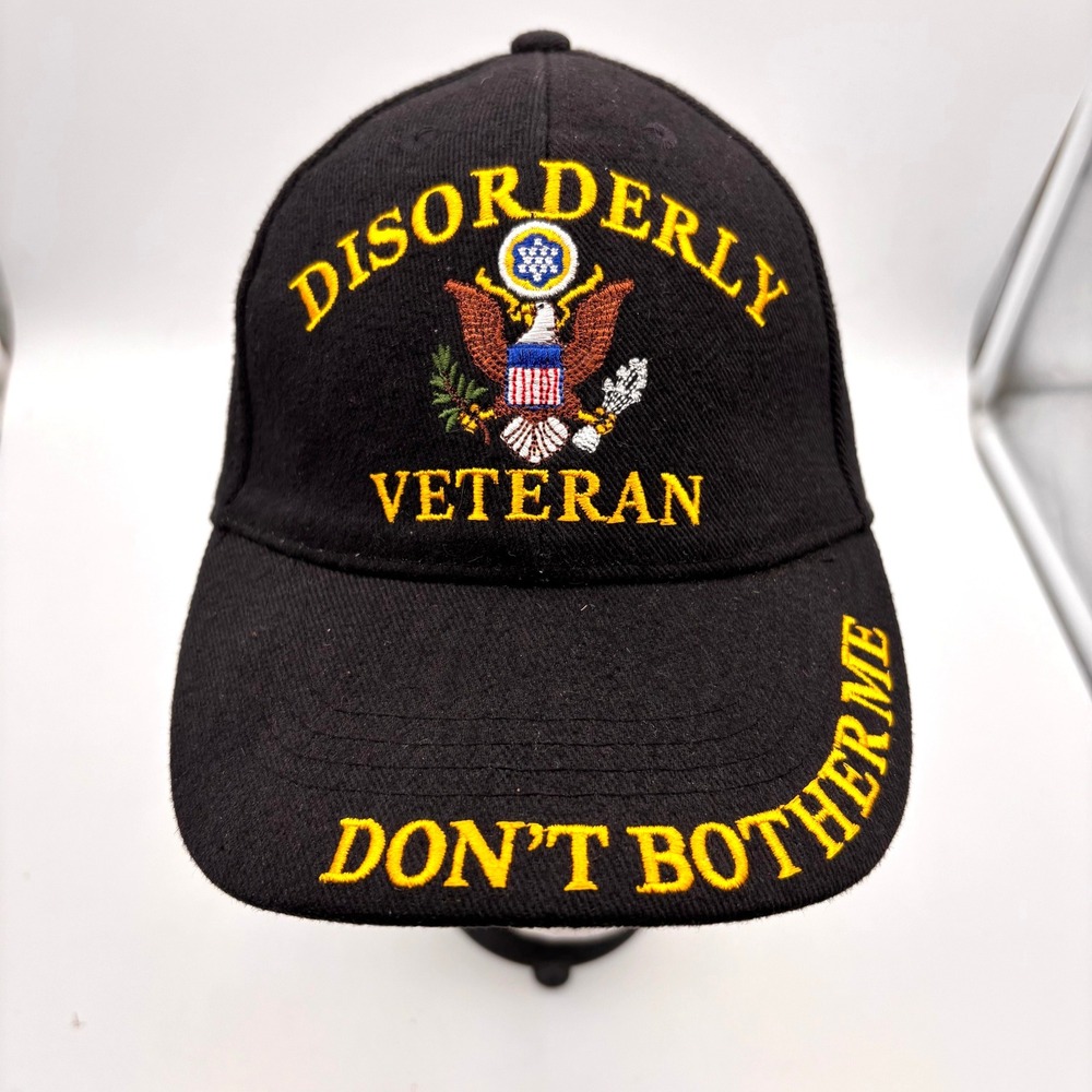 Black Embroidered Baseball Cap‎ Disorderly Veteran Dont Bother Me Military USA